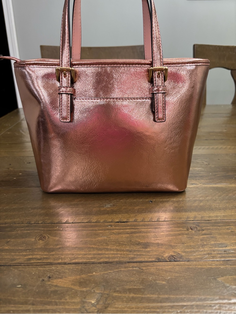 Michael Kors Jet Set Travel Extra-Small Rose Gold Metallic Zip-Top Tote - Picture 3 of 10